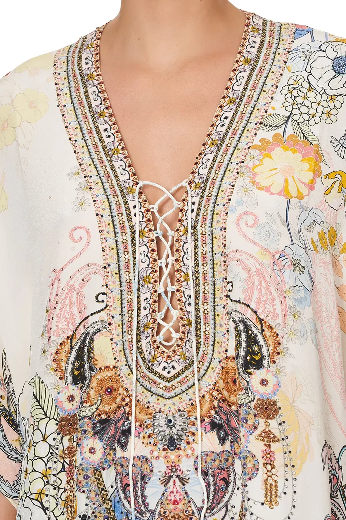 Camilla Lace Up Kaftan Britain Bouquet OS - Image 8