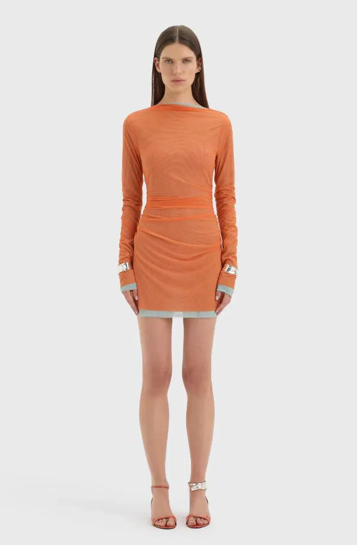 Sir Costa Gathered Mini Dress in Tangerine Splice Size 1/8 - Image 1