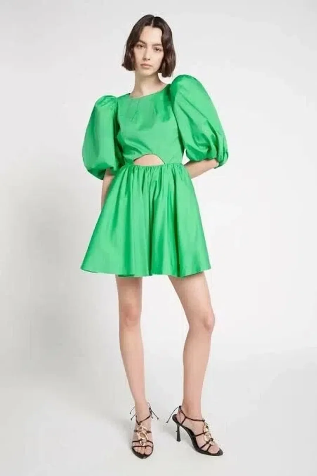 Aje Colette Abstract Cut Out Mini Dress BNWT Grass Green AU10 US 6 Puff Sleeves for rent on The Volte - main image
