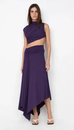 Bec and Bridge Leihla Draped Midi Dress in Deep Violet Size 6 for rent on The Volte - image 1