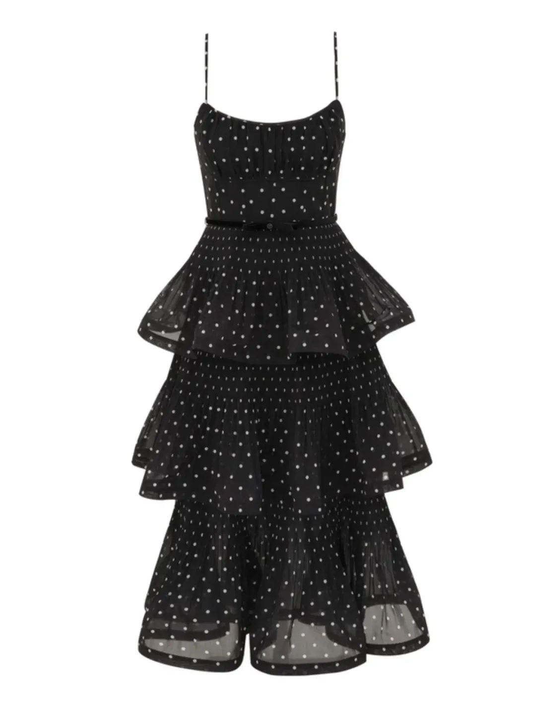 Zimmermann Pleated Tiered Midi Dress in Black Polka Dot Size 2/AU 12 for rent on The Volte - main image
