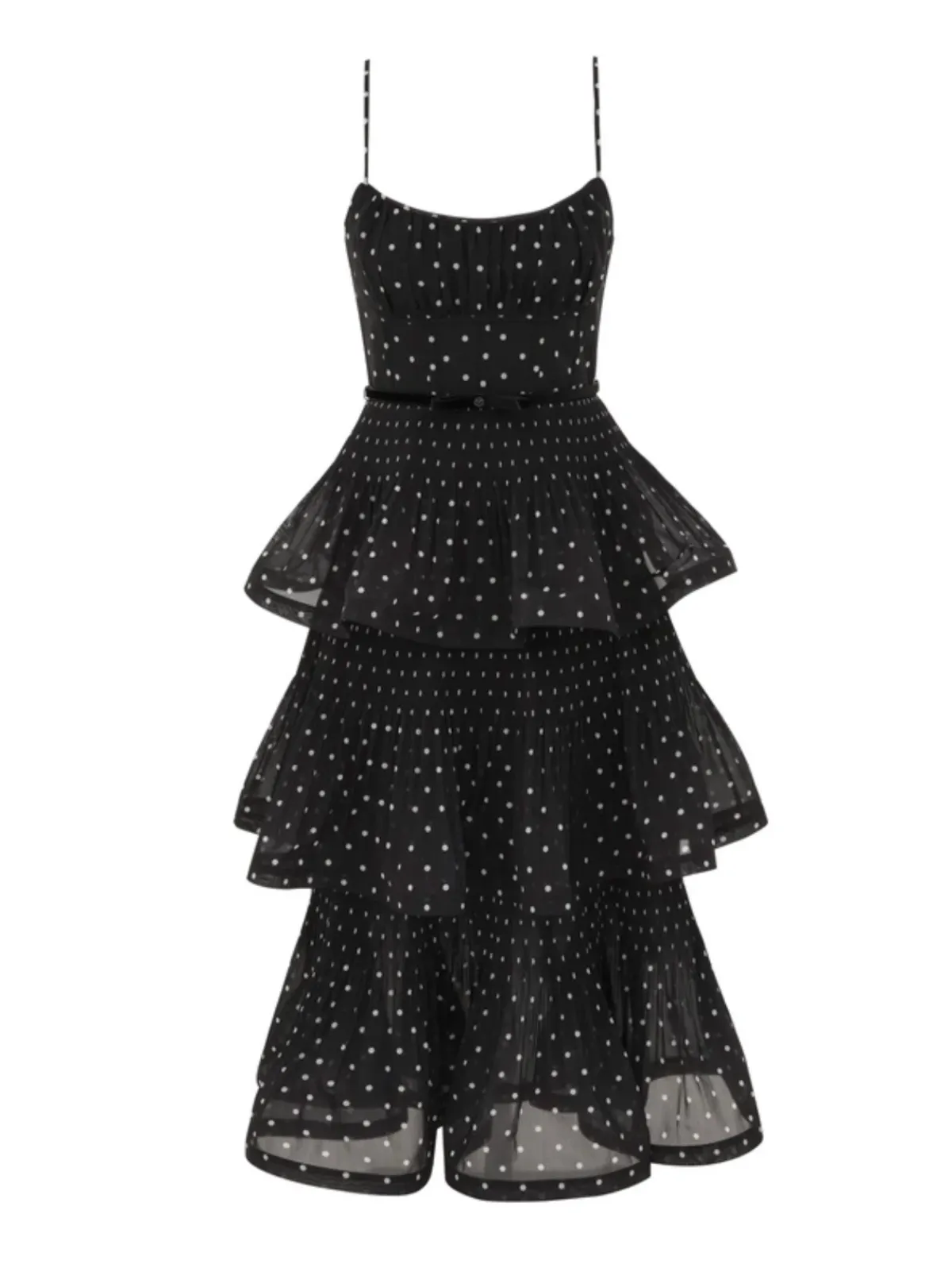 Zimmermann Pleated Tiered Midi Dress in Black Polka Dot Size 2/AU 12 - Image 5