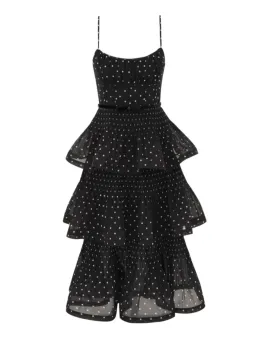 Zimmermann Pleated Tiered Midi Dress in Black Polka Dot Size 2/AU 12 for rent on The Volte - image 5