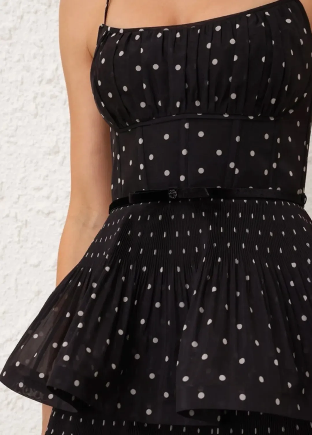 Zimmermann Pleated Tiered Midi Dress in Black Polka Dot Size 2/AU 12 for rent on The Volte - main image