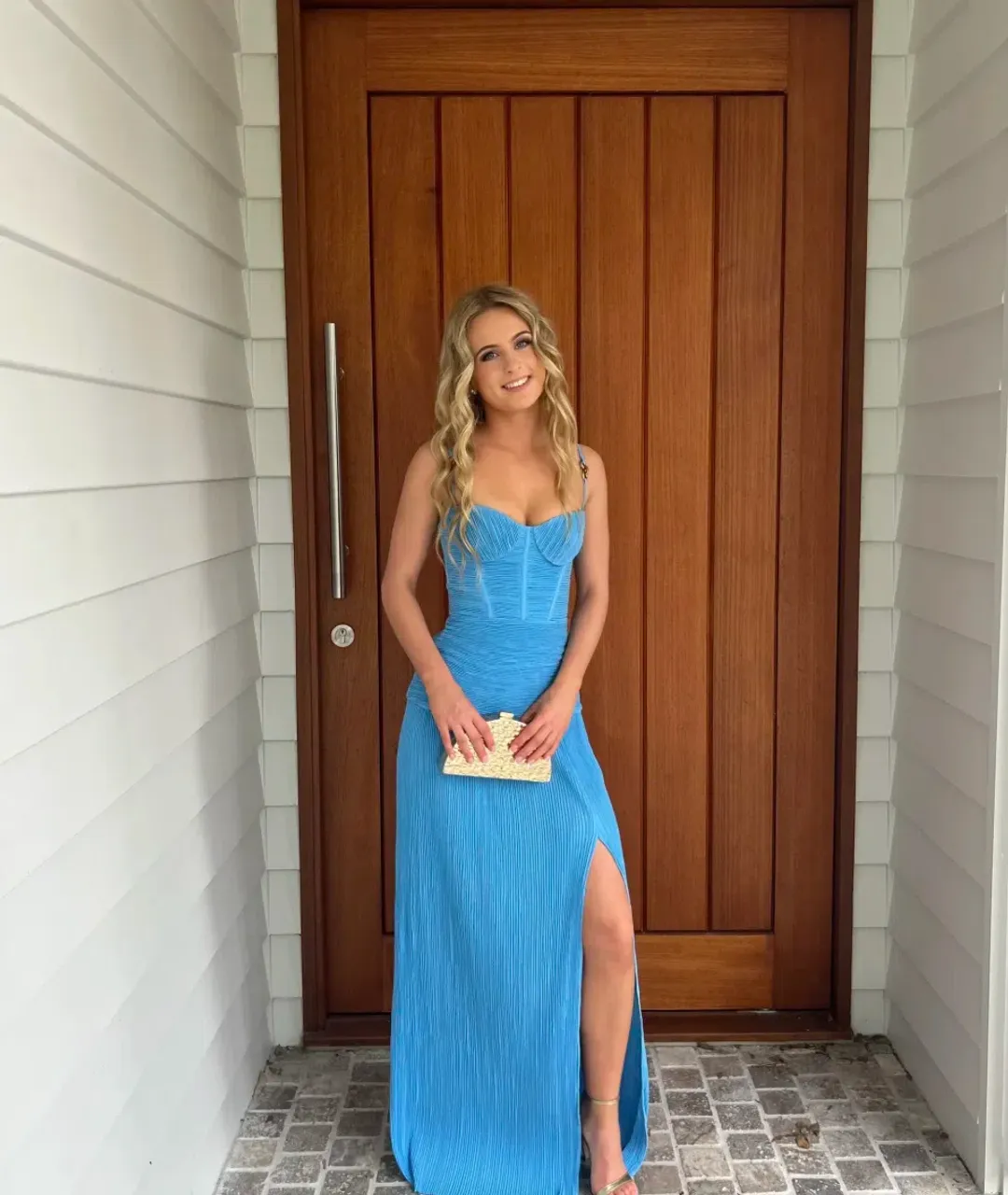 Double Time Pleat Gown Cerulean Blue Size 8 for rent on The Volte - main image