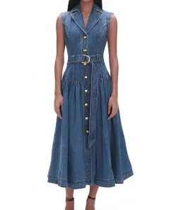 Aje Elena Blue Denim Midi Dress Size 10 for rent on The Volte - image 4