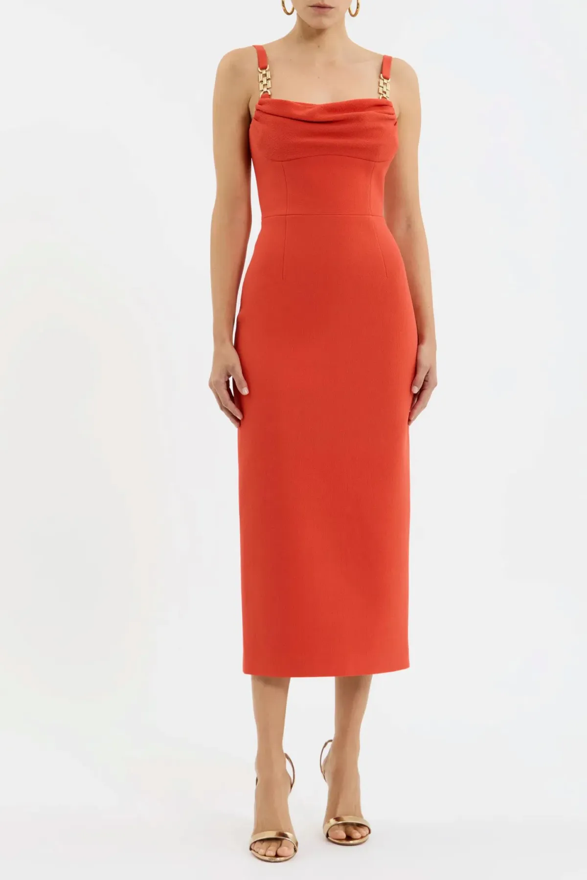 Rebecca Vallance Empress Midi Dress Orange With Gold Trim Size 10 - Image 1