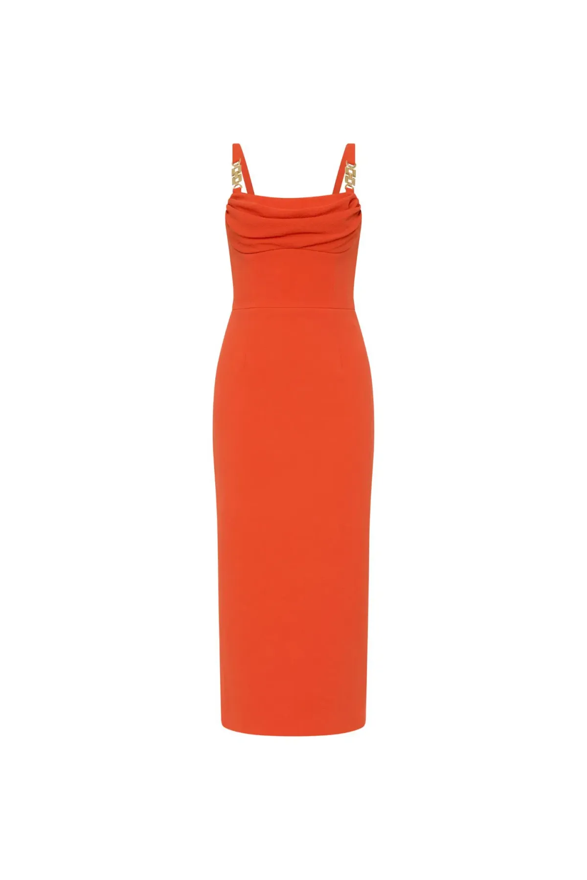 Rebecca Vallance Empress Midi Dress Orange With Gold Trim Size 10 - Image 4