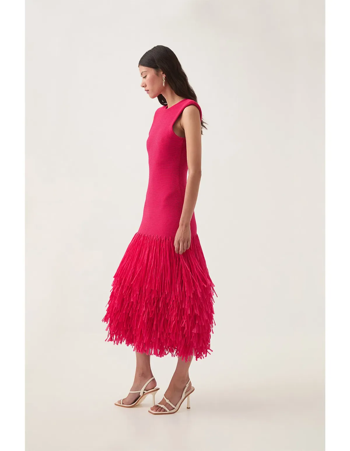 Aje / Rushes Raffia Knit Midi / Deep Fuchsia/ size Small (8) - Image 2