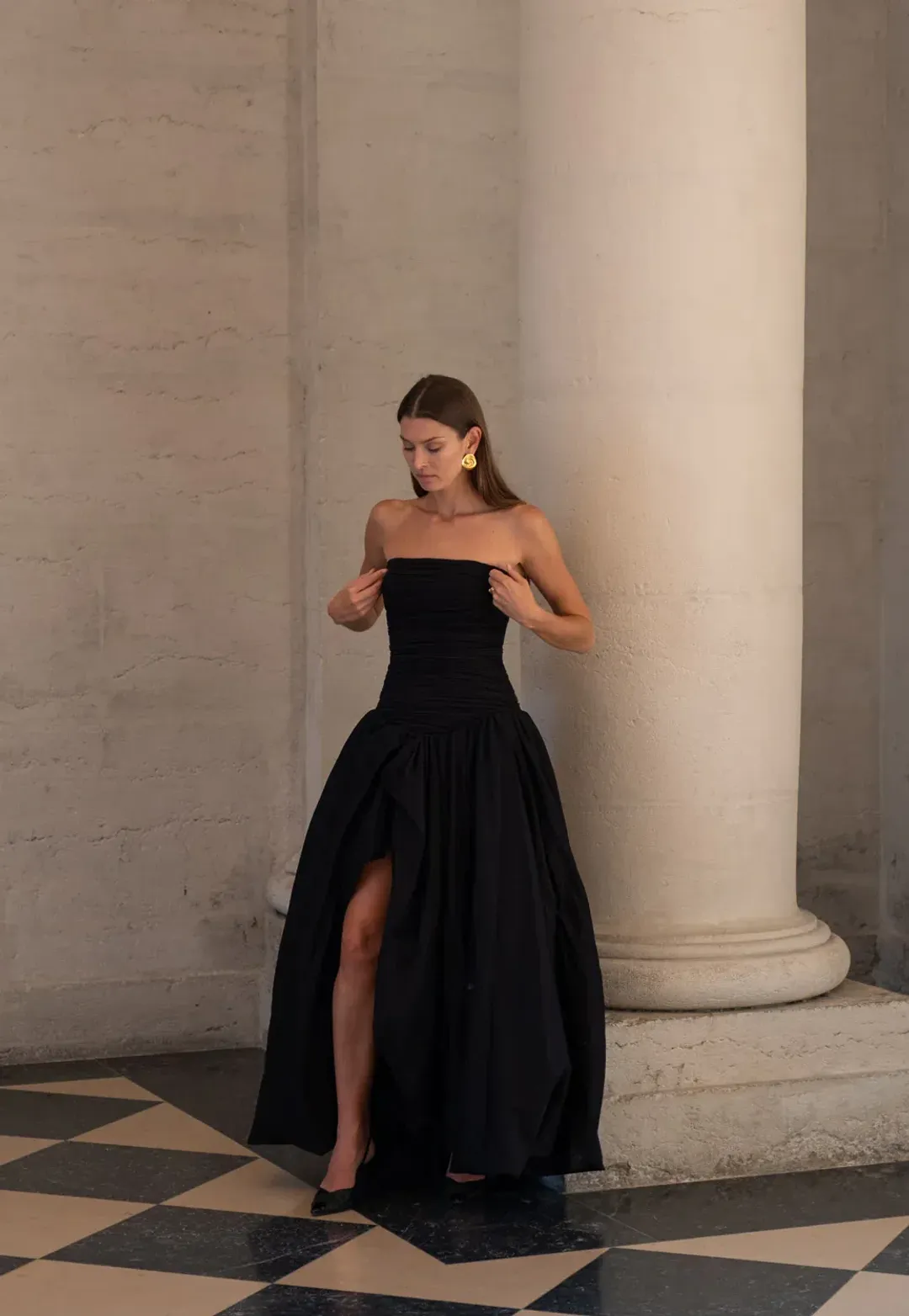 AJE VIOLETTE BUBBLE HEM MAXI DRESS IN BLACK SIZE 4 / XS AU for rent on The Volte - main image