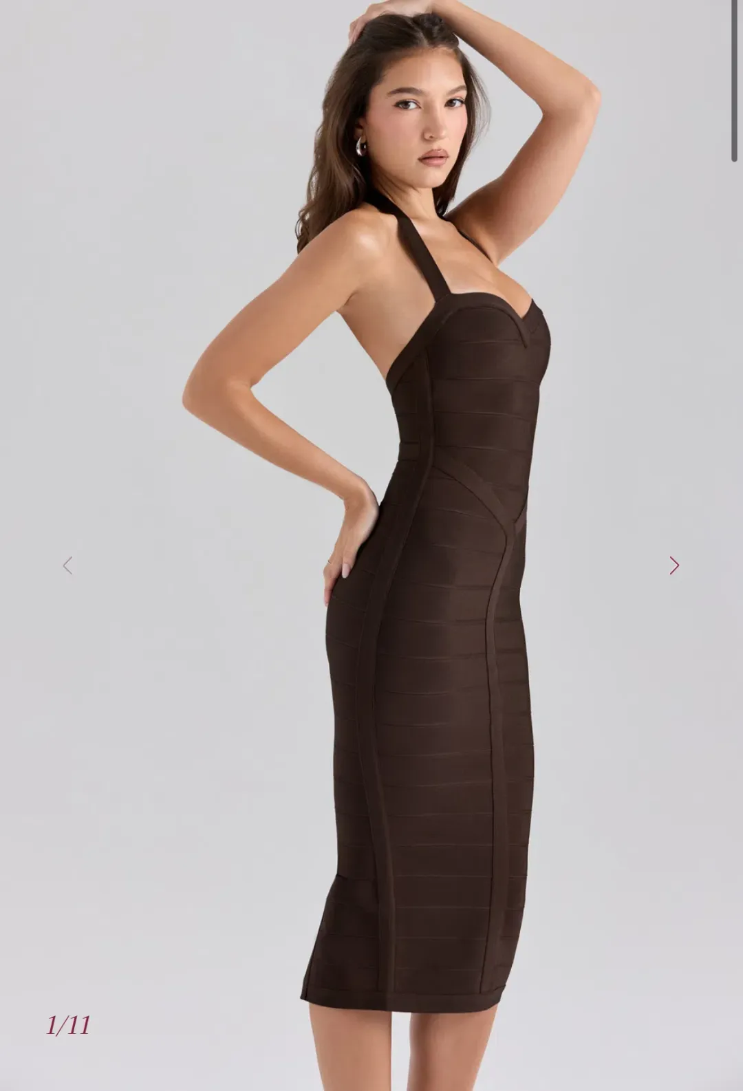 House of cb THE SUPERMODEL Chocolate Halter Midi Bandage Dress Size S for rent on The Volte - main image