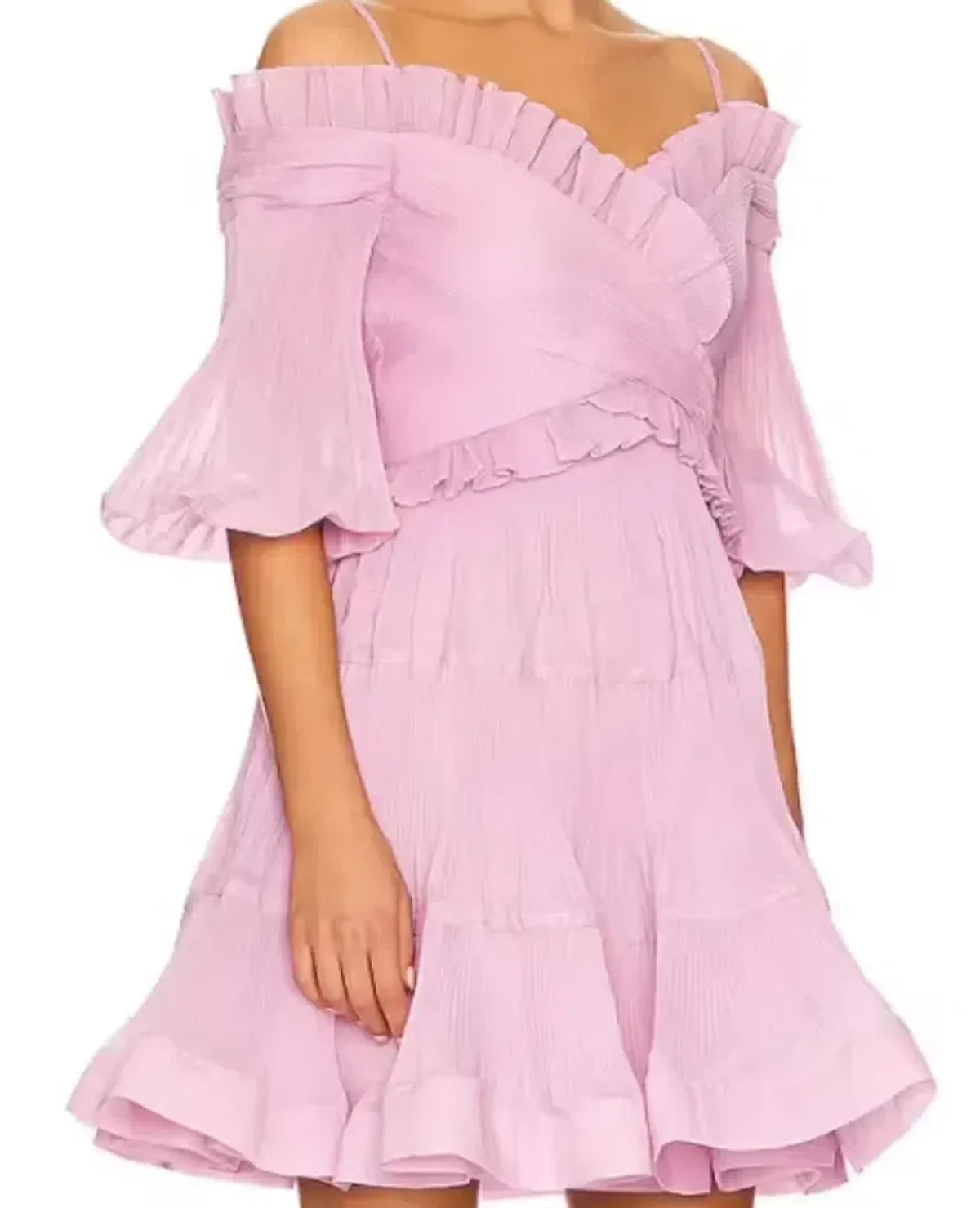 zimmermann pleated off the shoulder mini dress size 1 for rent on The Volte - main image