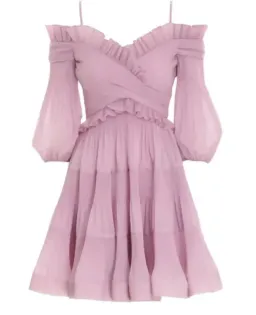 zimmermann pleated off the shoulder mini dress size 1 for rent on The Volte - image 2