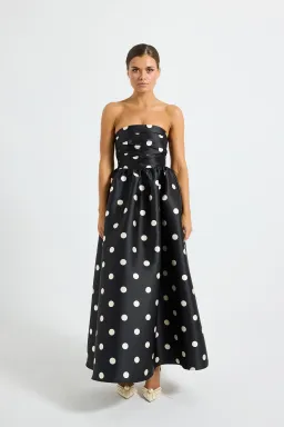 Pasduchas Dottie Strapless Midi Dress Black/Cream Size AU 14 for rent on The Volte - image 1