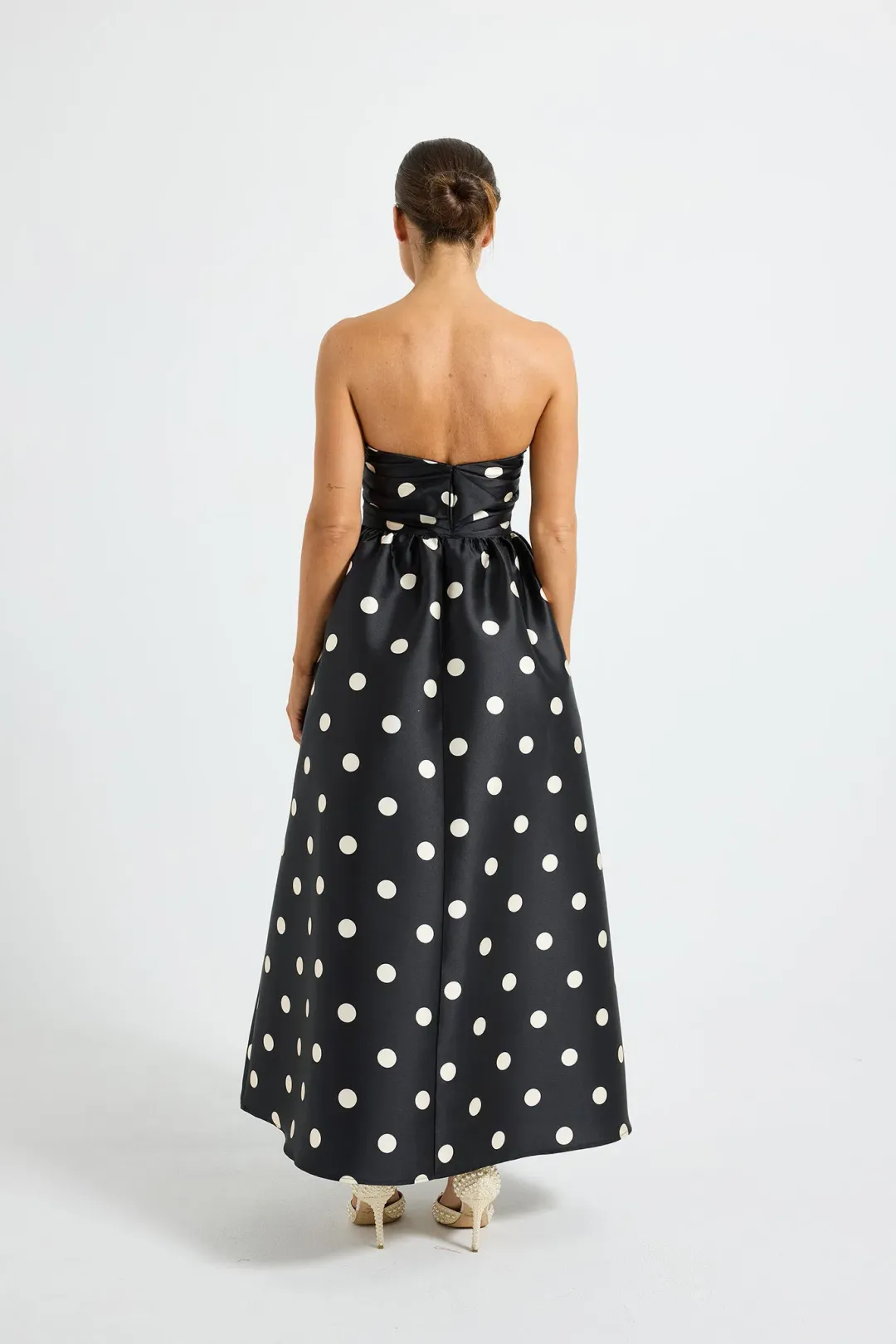 Pasduchas Dottie Strapless Midi Dress Black/Cream Size AU 14 for rent on The Volte - main image