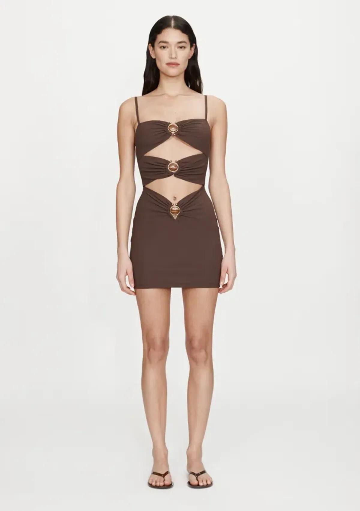 Christopher Esber Mineral Stone Ruched Mini Dress Umber Size 8 - Image 1