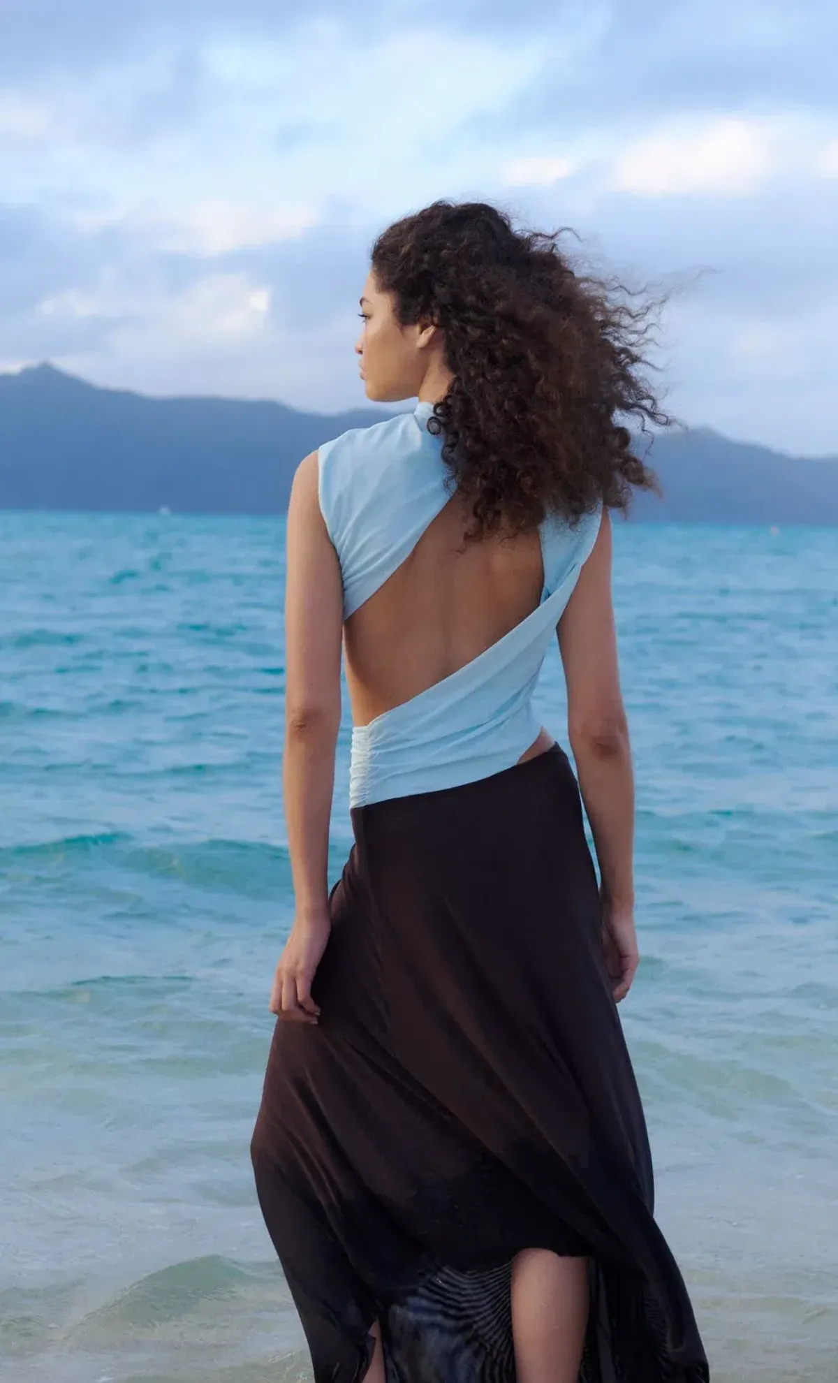 Bec and Bridge CONNI ASYM MIDI DRESS in Arctic Blue Dark Chocolate size 8 / small Au - Image 4