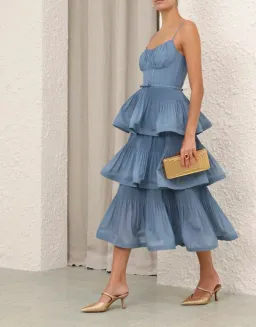 Zimmermann Deep Blue Pleated Tiered Midi s0 for rent on The Volte - image 5