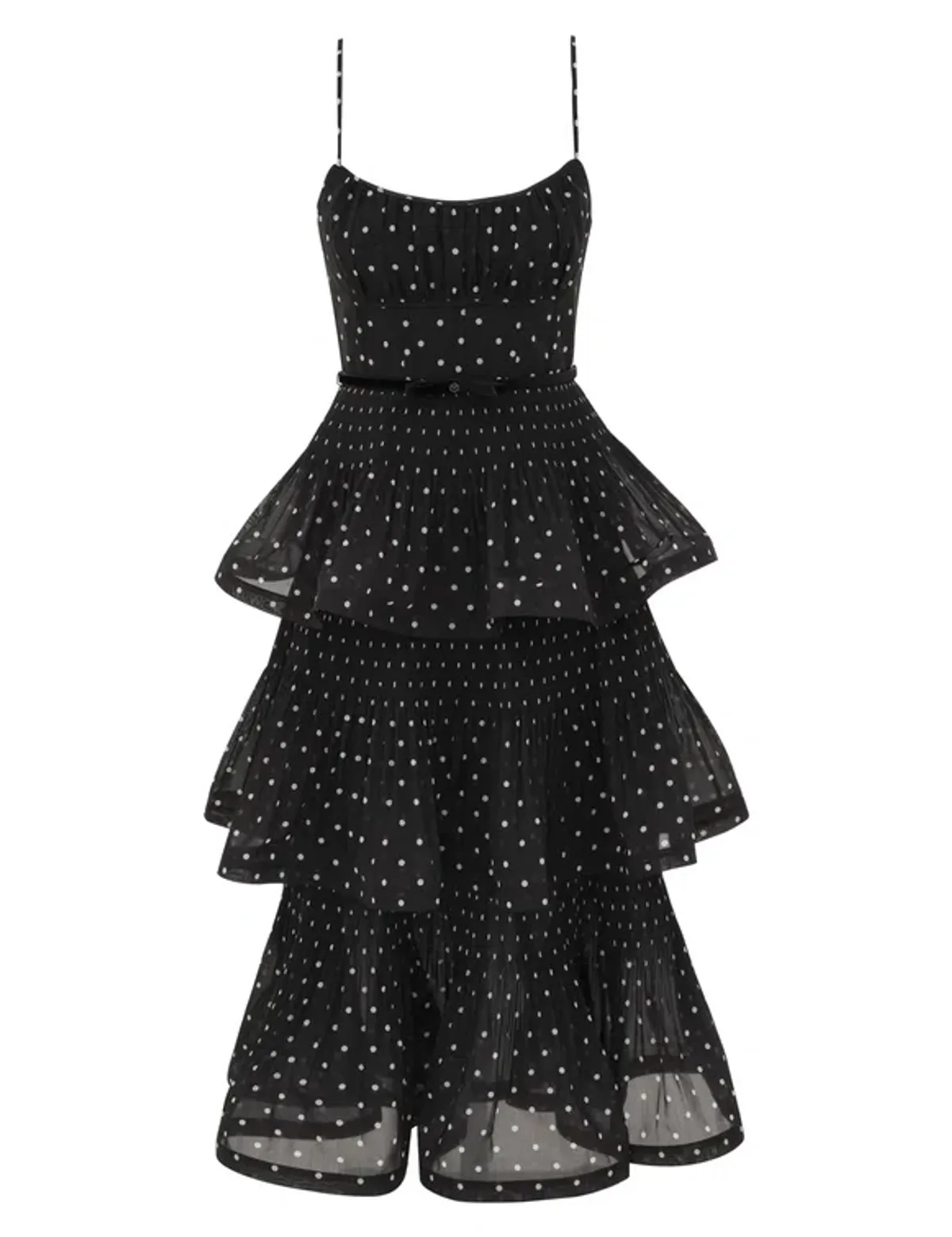 Zimmermann Pleated Tiered Midi Dress Black Cream Polka Dot Size 1 - Image 1