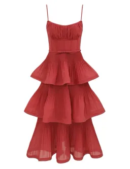 Zimmermann Pleated Tiered Midi Dress Rose Size 0 for rent on The Volte - image 1