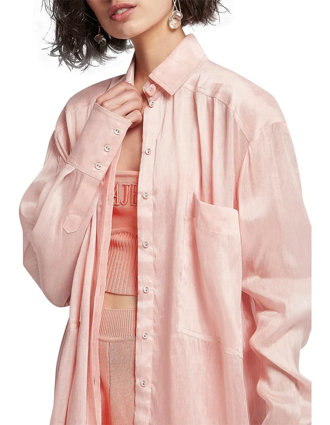 Semblance Apricot Long Sleeve Collared Shirt for rent on The Volte - main image