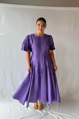 Aje Nova Pleated Midi Dress in Deep Violet Size AU 14 for rent on The Volte - image 2