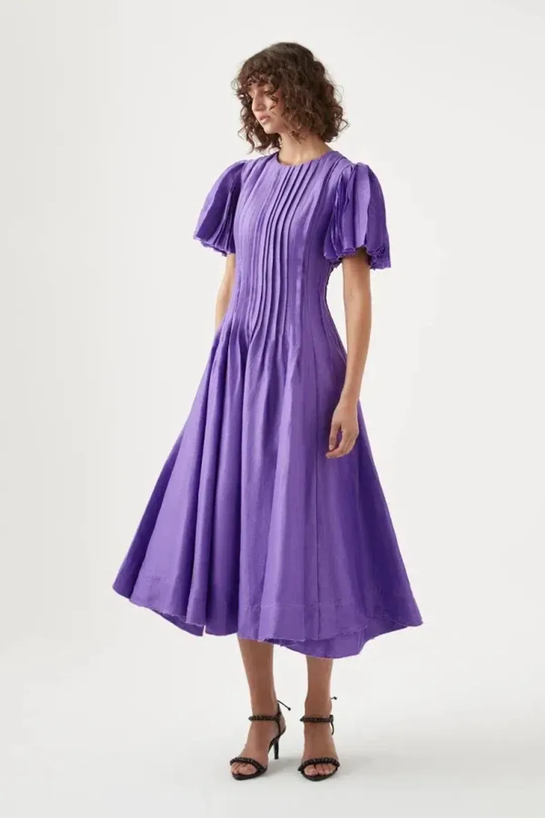 Aje Nova Pleated Midi Dress in Deep Violet Size AU 14 for rent on The Volte - main image