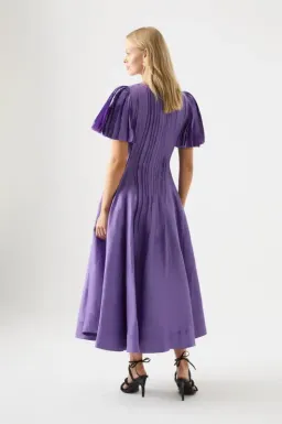 Aje Nova Pleated Midi Dress in Deep Violet Size AU 14 for rent on The Volte - image 4