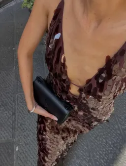 Misha Sapphire Sequin Maxi Dress size 14 Brown Fig for rent on The Volte - image 4