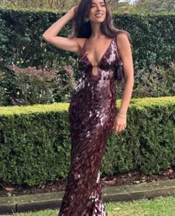 Misha Sapphire Sequin Maxi Dress size 14 Brown Fig for rent on The Volte - image 5