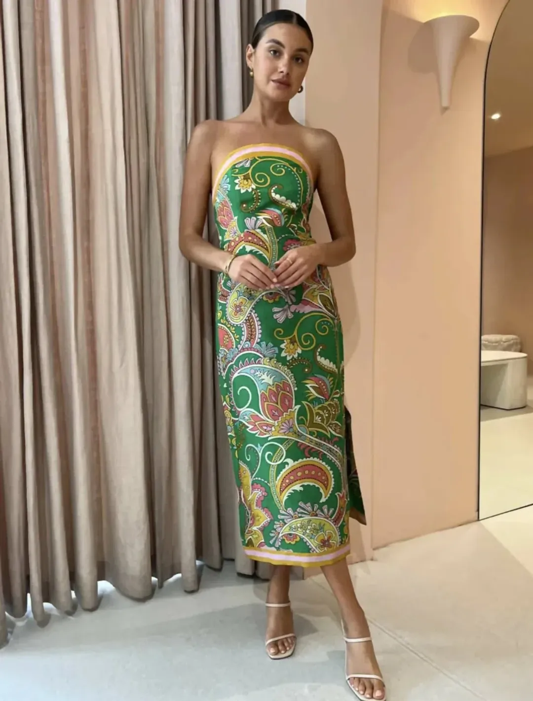 Alemais Marion Bodice Strapless Dress in Green Paisley Size 14 for rent on The Volte - main image