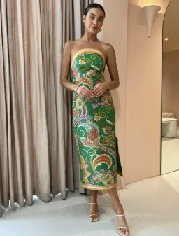 Alemais Marion Bodice Strapless Dress in Green Paisley Size 14 for rent on The Volte - image 1