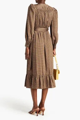 Sandro Janine Midi Wrap Dress Brown Twill Print Size AU 12 / L for rent on The Volte - image 2