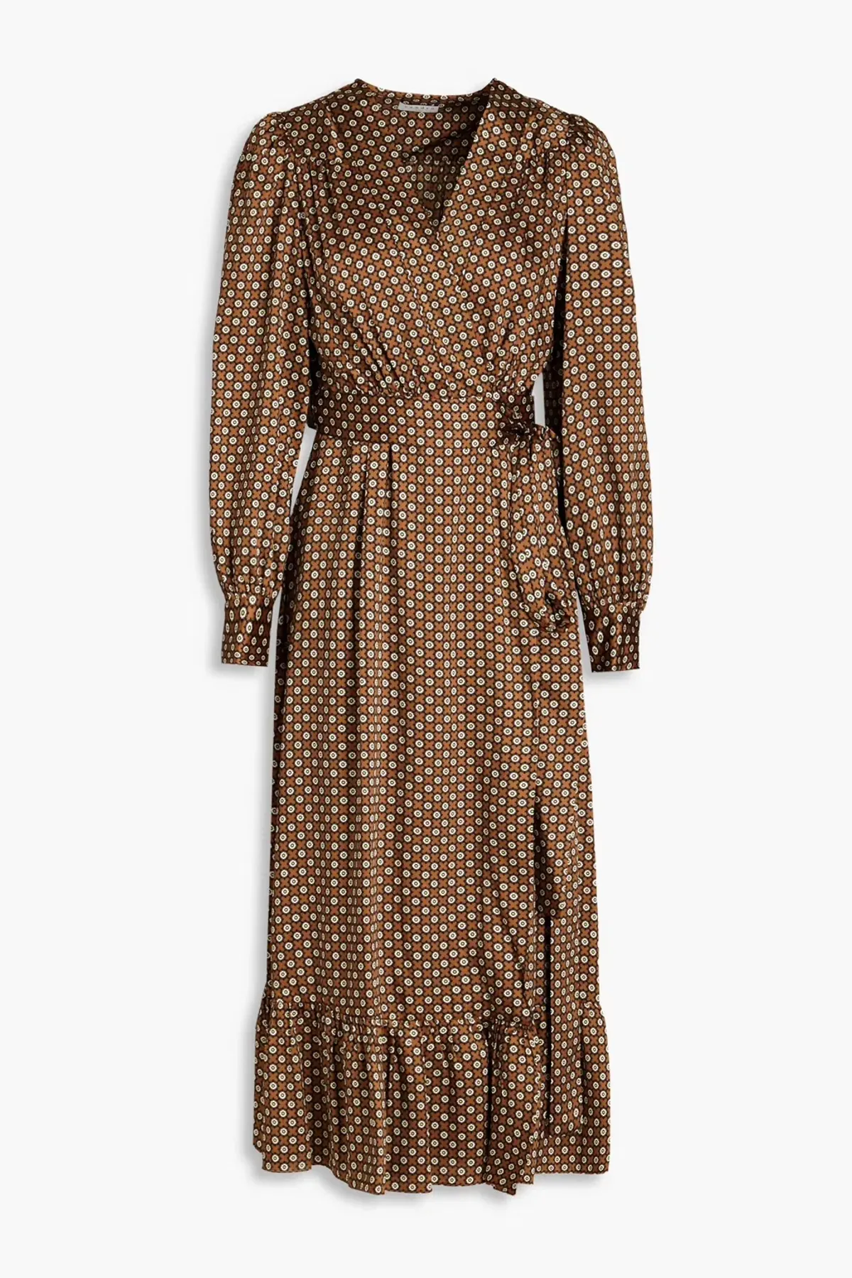 Sandro Janine Midi Wrap Dress Brown Twill Print Size AU 12 / L - Image 4