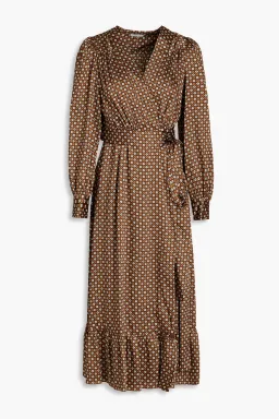 Sandro Janine Midi Wrap Dress Brown Twill Print Size AU 12 / L for rent on The Volte - image 4