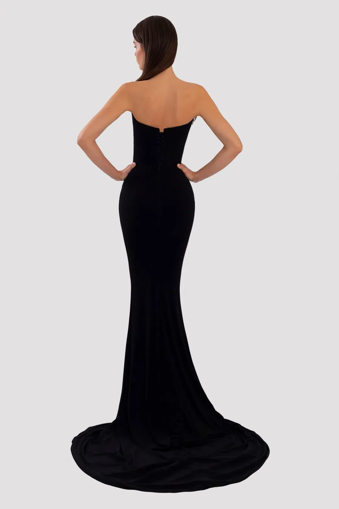 Albina Dyla Long Embroidered Black Dress for rent on The Volte - main image
