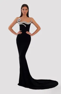 Albina Dyla Long Embroidered Black Dress for rent on The Volte - image 2