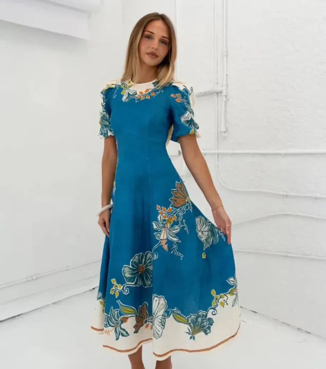 Alemais Luda Midi Dress Blue Floral Size 8 for rent on The Volte - main image