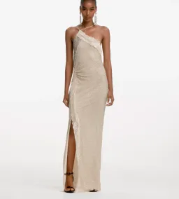 SELF-PORTRAIT CHAMPAGNE RHINESTONE LACE TRIM MAXI DRESS IN AU 8 for rent on The Volte - image 3