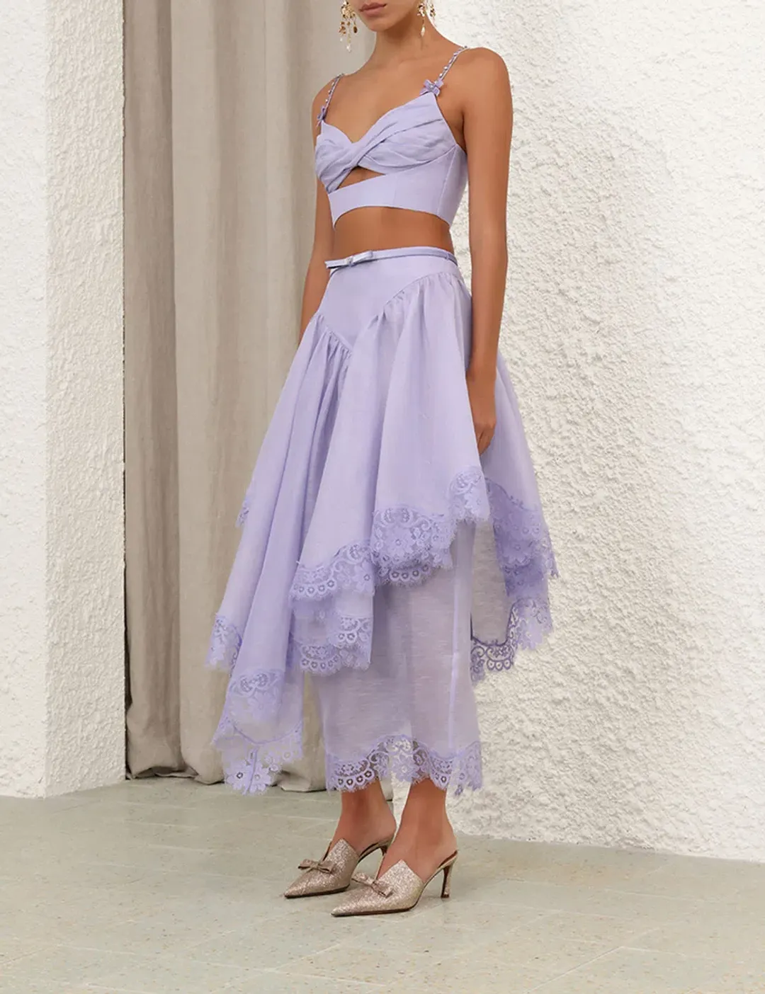 ZIMMERMANN CRUSH LACE TRIM SKIRT AND TOP for rent on The Volte - main image