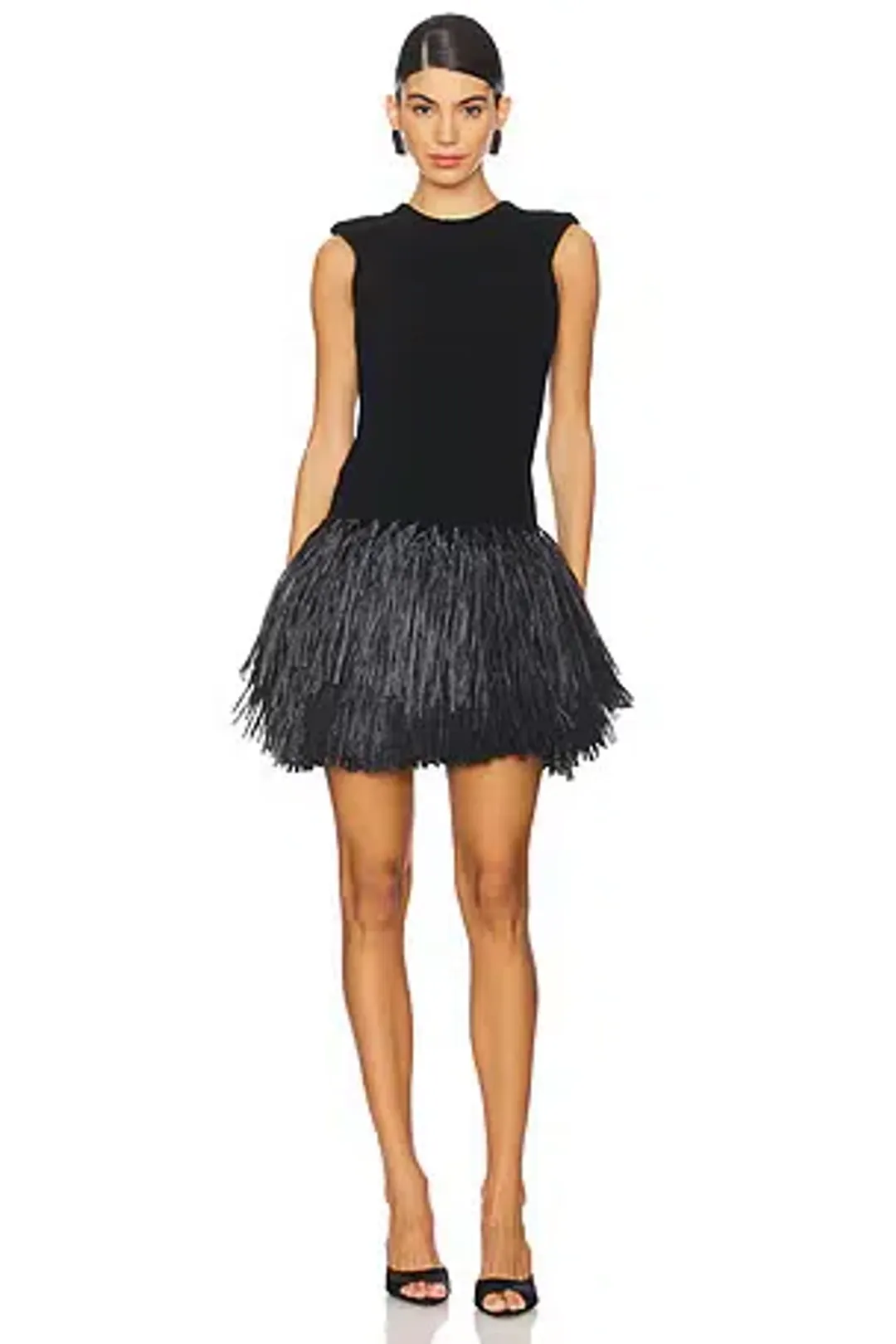 Aje Rushes Raffia Black Mini Dress Size XXS Stretchy Knit for rent on The Volte - main image