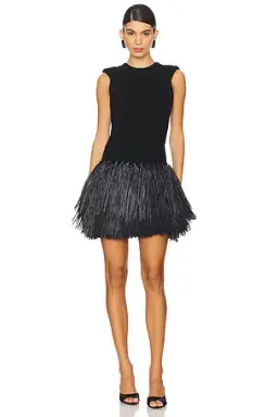Aje Rushes Raffia Black Mini Dress Size XXS Stretchy Knit for rent on The Volte - image 1