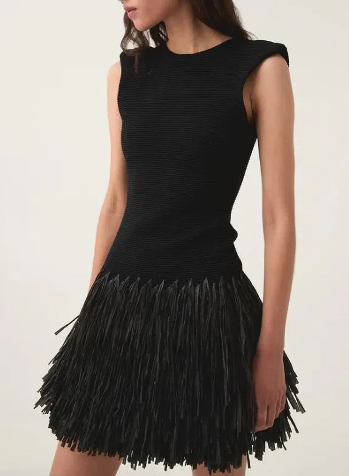 Aje Rushes Raffia Black Mini Dress Size XXS Stretchy Knit - Image 2