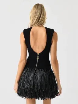 Aje Rushes Raffia Black Mini Dress Size XXS Stretchy Knit for rent on The Volte - image 3