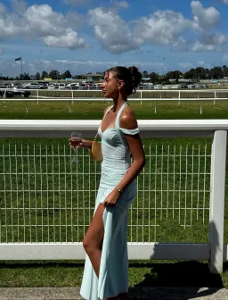 Bec and Bridge Winnie Halter Maxi Dress in Spearmint Arctic Blue Size 6 / XS au for rent on The Volte - image 2