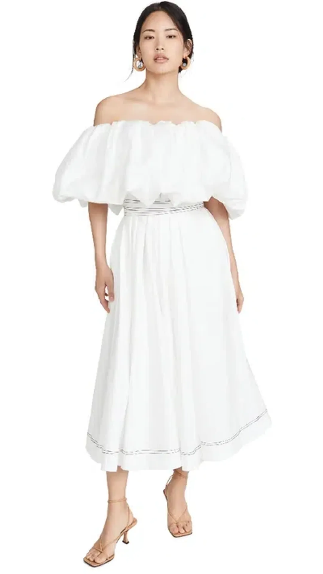 Prima Puff Midi Dress White for rent on The Volte - main image