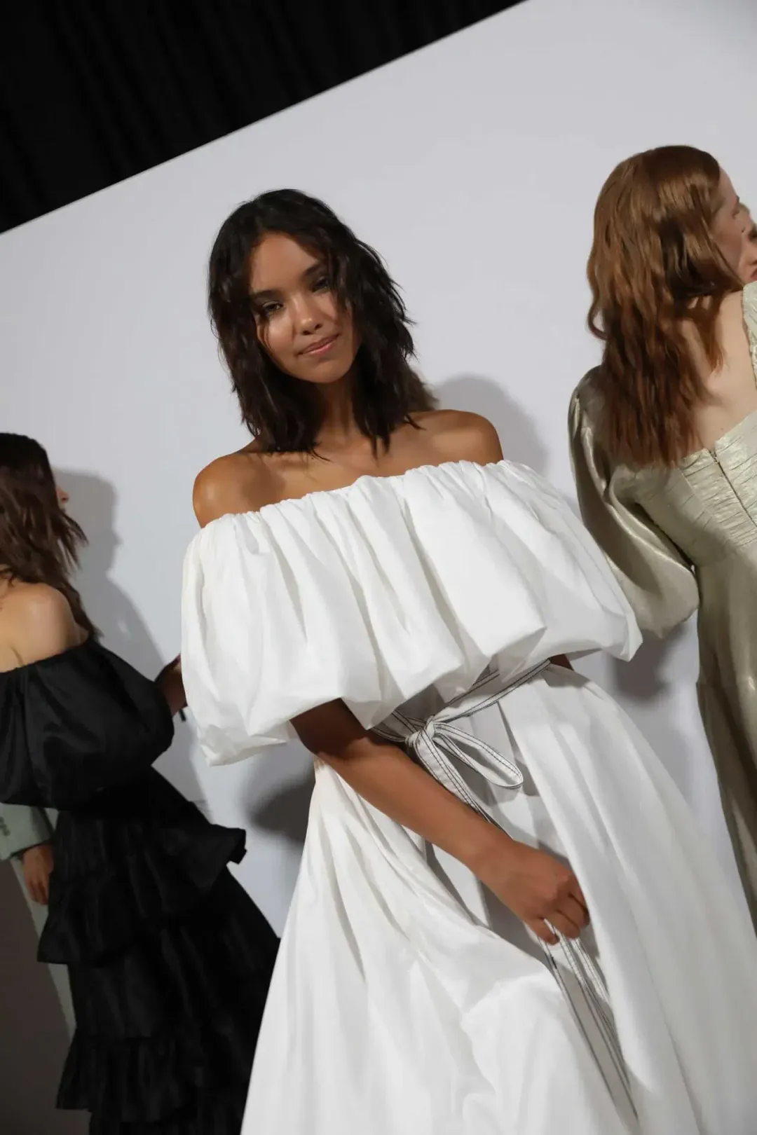 Prima Puff Midi Dress White for rent on The Volte - main image