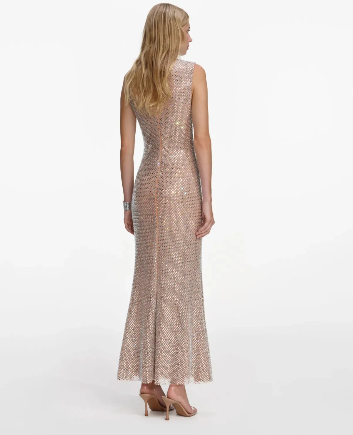 Self Portrait Silver Rhinestone Mesh Midi Dress AU 6 - Image 5