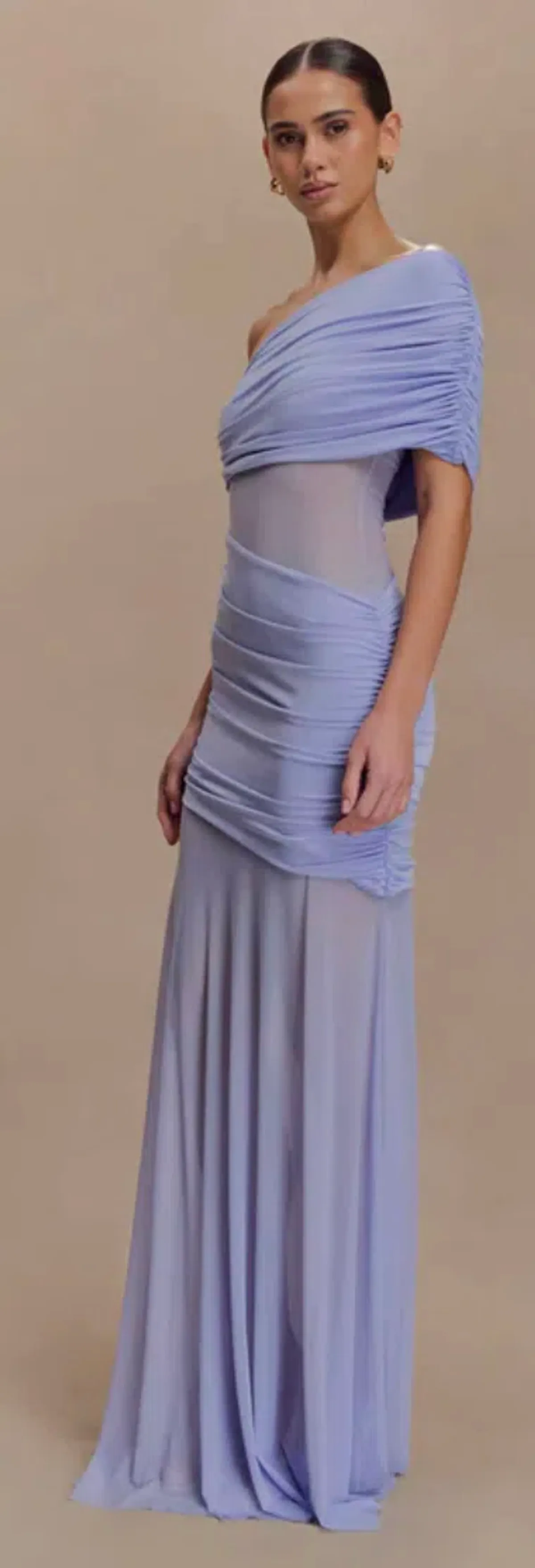 Dallas One Shoulder Mesh Maxi Dress - Lavender - Image 3