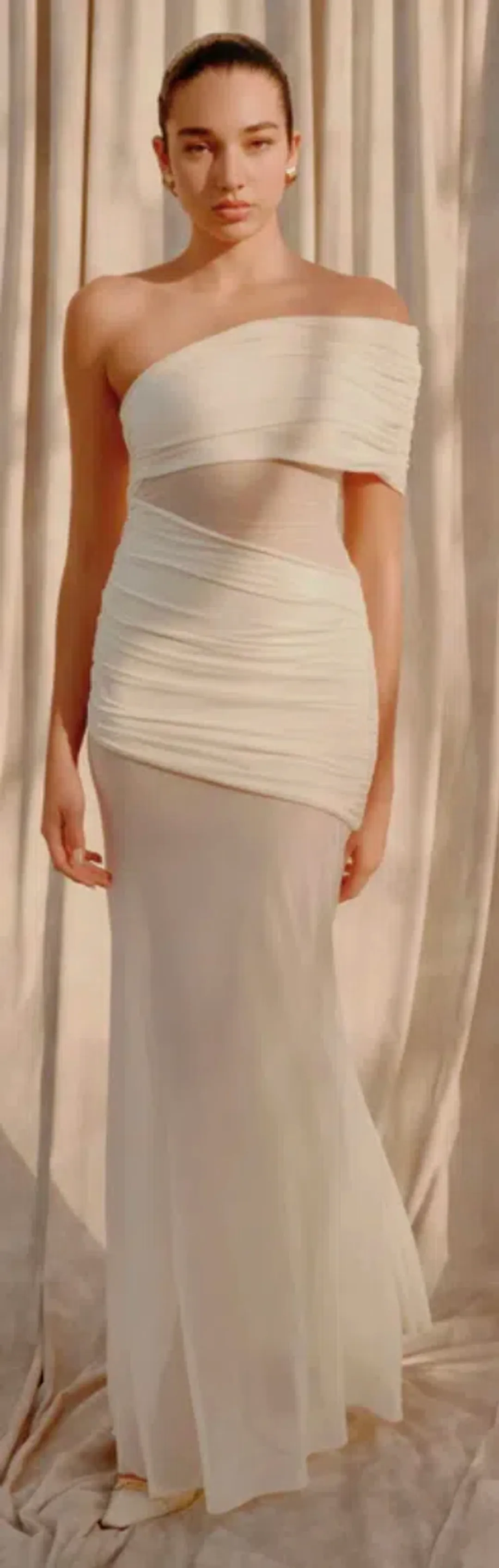 Dallas One Shoulder Mesh Maxi Dress - Ivory for rent on The Volte - main image